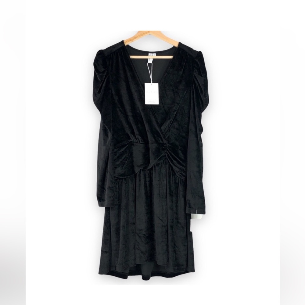 NWT - & Other Stories - Black Velour Puff Sleeve Dress - 8